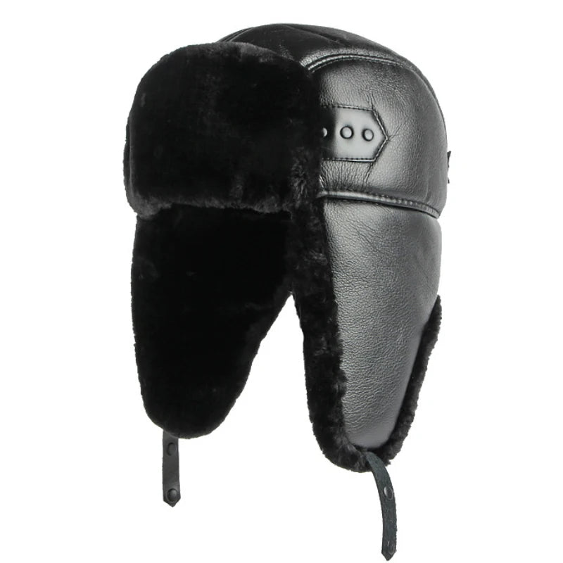 Nuuk Waterproof Leather Trapper Hat in Solid Bright Leather