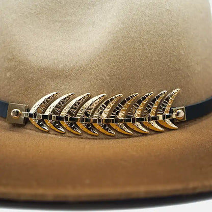 Golden Feather Gradient Fedora Hat - Cotton Material With Gold Feather Gradient Detail