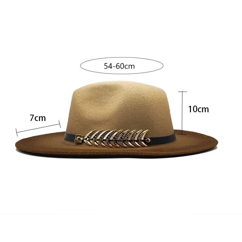 Golden Feather Gradient Fedora Hat - Cotton Material With Gold Feather Gradient Detail