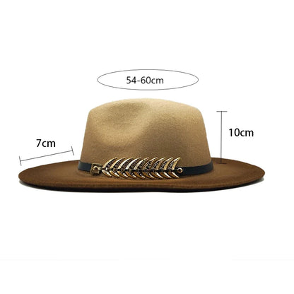 Golden Feather Gradient Fedora Hat - Cotton Material With Gold Feather Gradient Detail