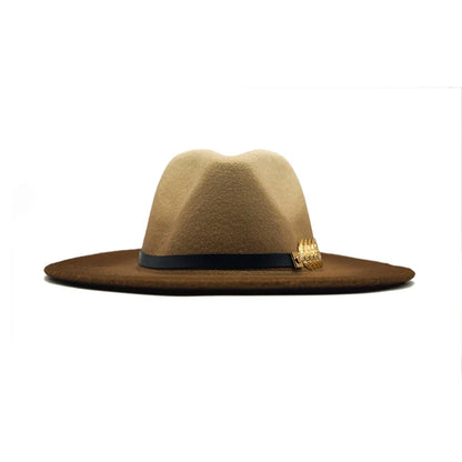 Golden Feather Gradient Fedora Hat - Cotton Material With Gold Feather Gradient Detail
