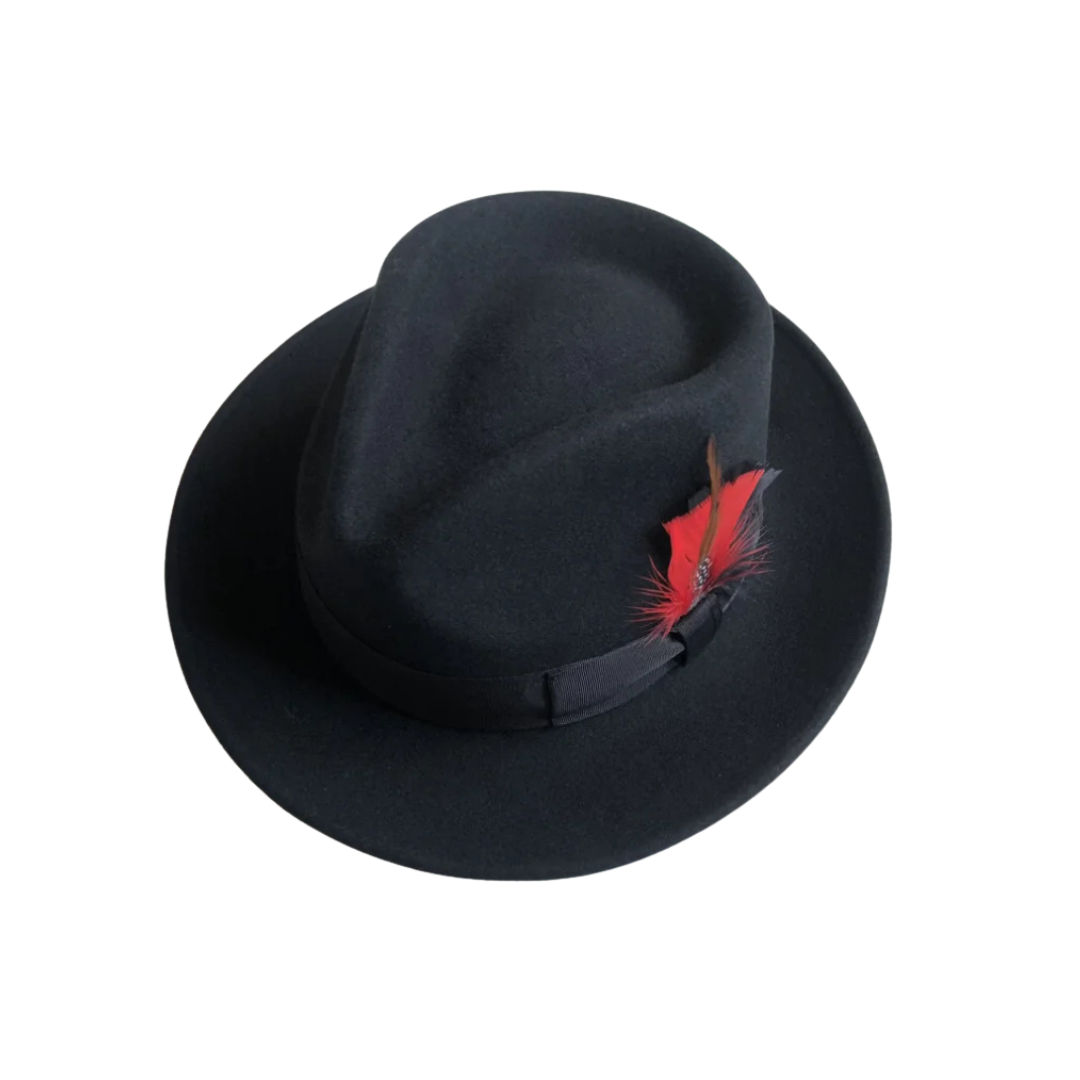 Howard Feathers Wool Fedora Hat - Classic Fedora Style With Pheasant Feather Accents