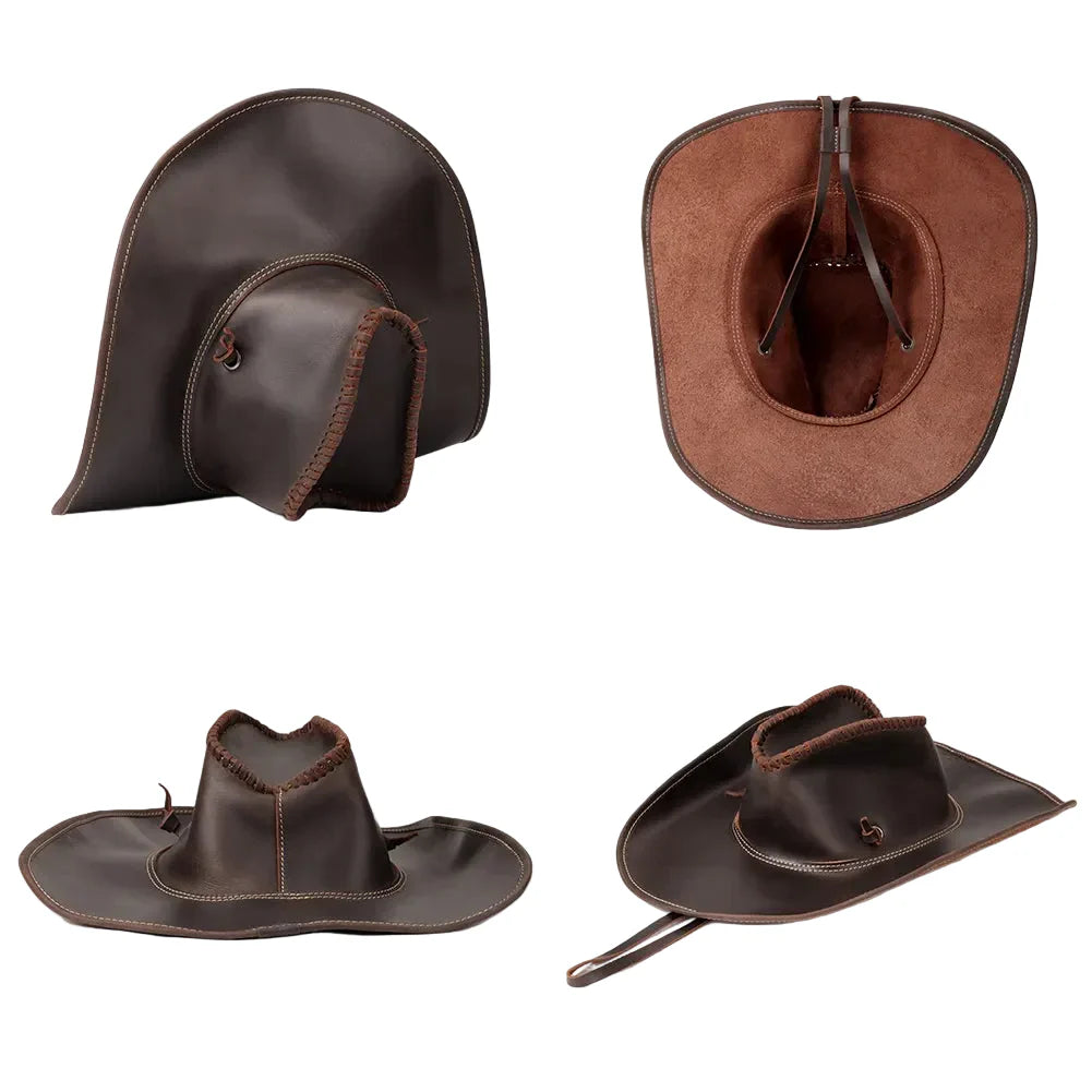 Hummerpaul Handcraft Genuine Leather Cowboy Hat - Handcrafted Leather Western Hat