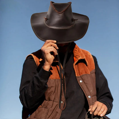 Hummerpaul Handcraft Genuine Leather Cowboy Hat - Handcrafted Leather Western Hat