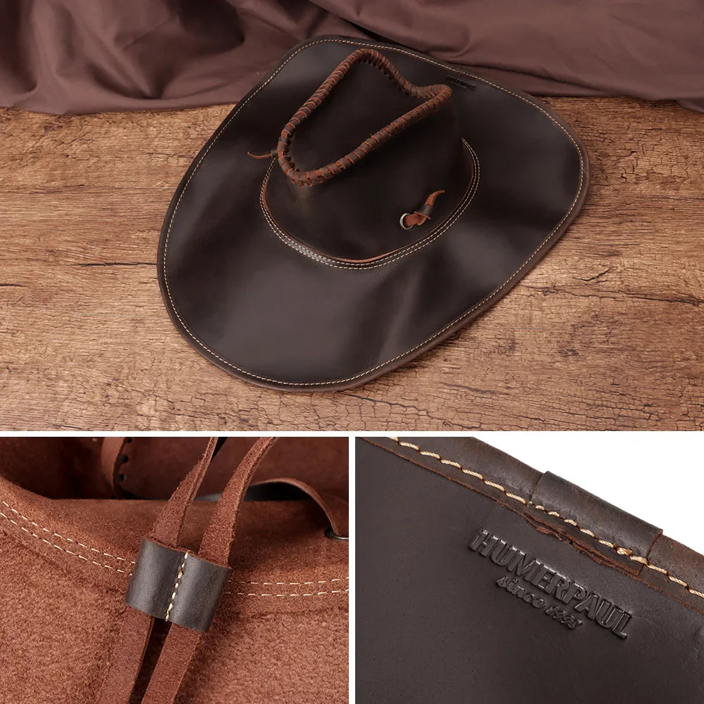 Hummerpaul Handcraft Genuine Leather Cowboy Hat - Handcrafted Leather Western Hat