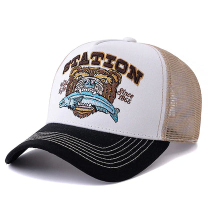 Hunting Bear Station Trucker Cap - Rugged Trucker Hat With Classic Silhouette For Hunting