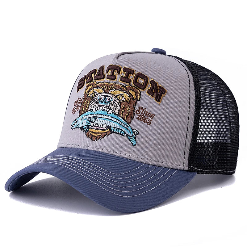 Hunting Bear Station Trucker Cap - Rugged Trucker Hat With Classic Silhouette For Hunting