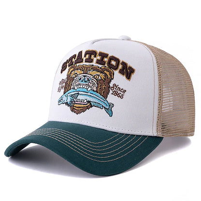 Hunting Bear Station Trucker Cap - Rugged Trucker Hat With Classic Silhouette For Hunting