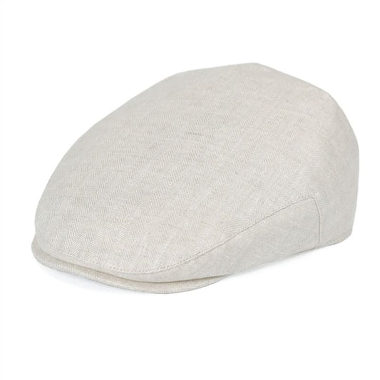 JM Herringbone Linen Flat Cap – Lightweight Patterned Hat