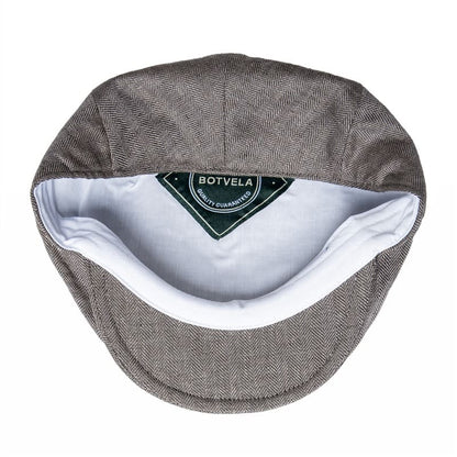 JM Herringbone Linen Flat Cap – Lightweight Patterned Hat