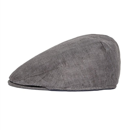 JM Herringbone Linen Flat Cap – Lightweight Patterned Hat