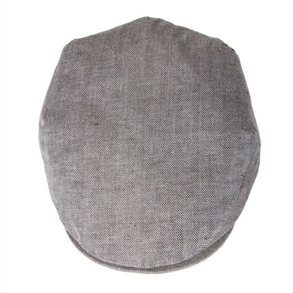 JM Herringbone Linen Flat Cap – Lightweight Patterned Hat