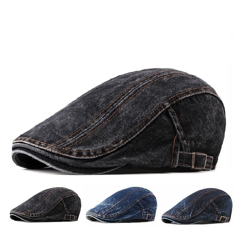 J&L Denim Cotton Flat Cap - Classic Denim Cap For Timeless Casual Style You Can Wear Daily