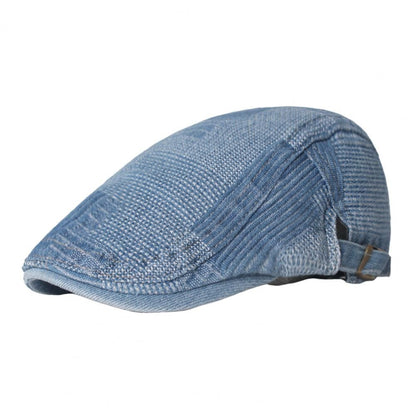 J&L Patchwork Denim Flat Cap - Casual Patchwork Denim Look With Timeless Versatility