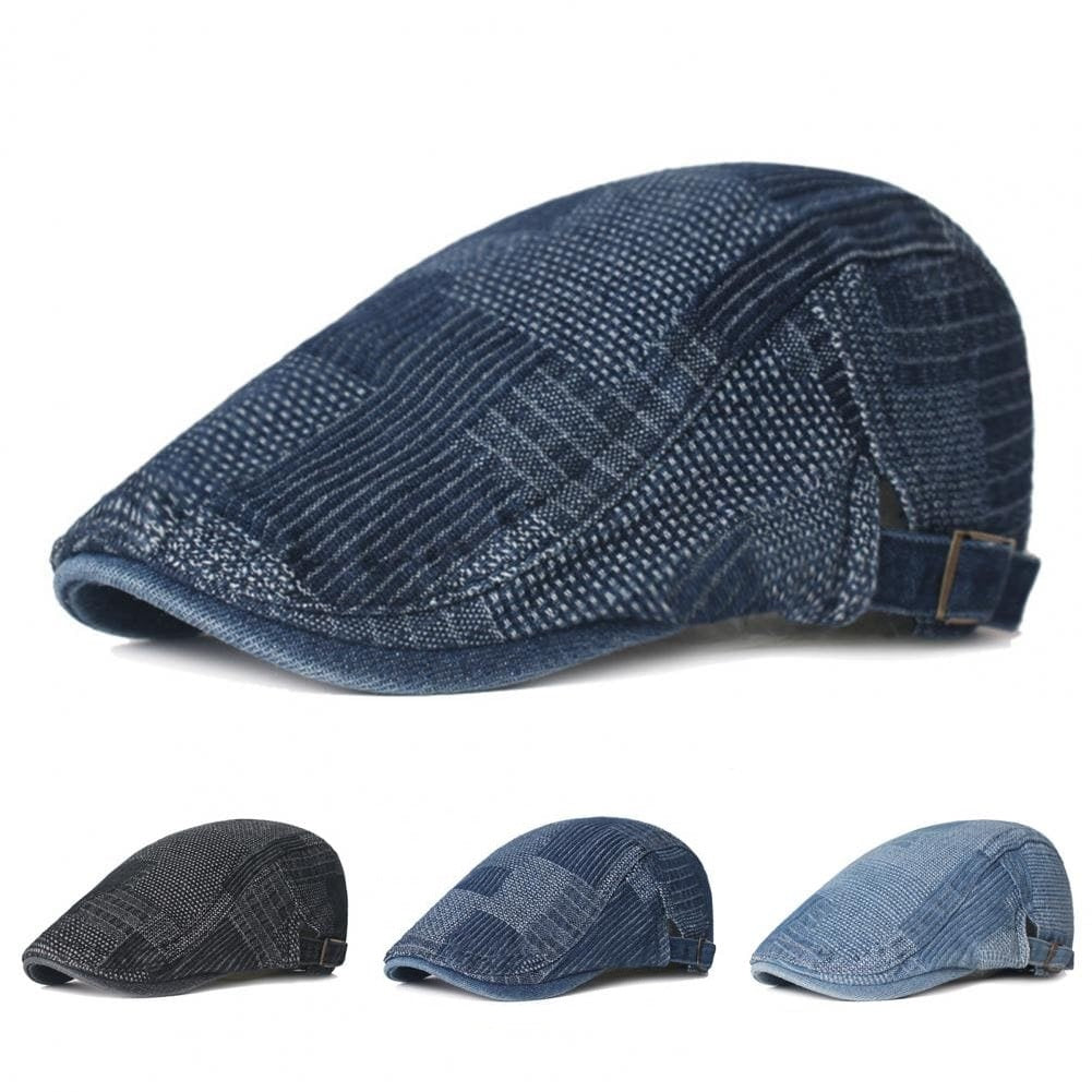 J&L Patchwork Denim Flat Cap - Casual Patchwork Denim Look With Timeless Versatility