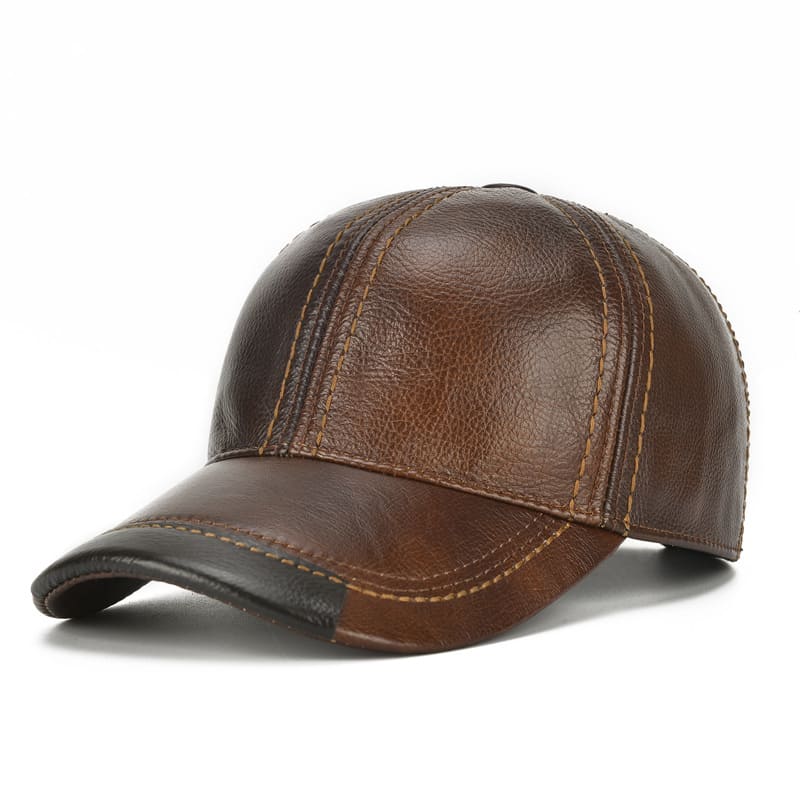 Jared Genuine Leather Baseball Cap - Classic Leather Cap With Lines And Timeless Style