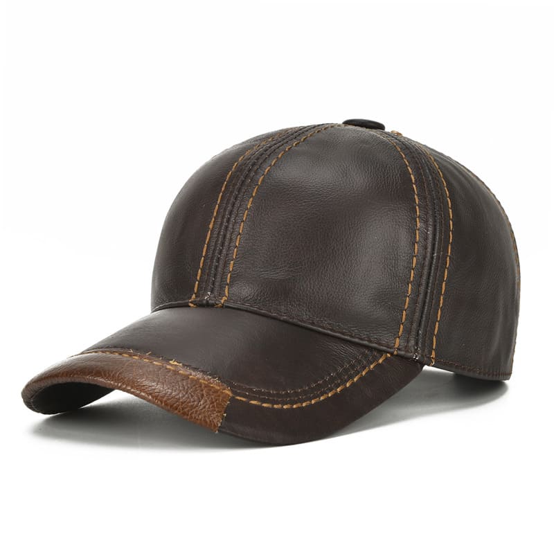 Jared Genuine Leather Baseball Cap - Classic Leather Cap With Lines And Timeless Style