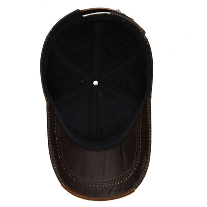 Jared Genuine Leather Baseball Cap - Classic Leather Cap With Lines And Timeless Style