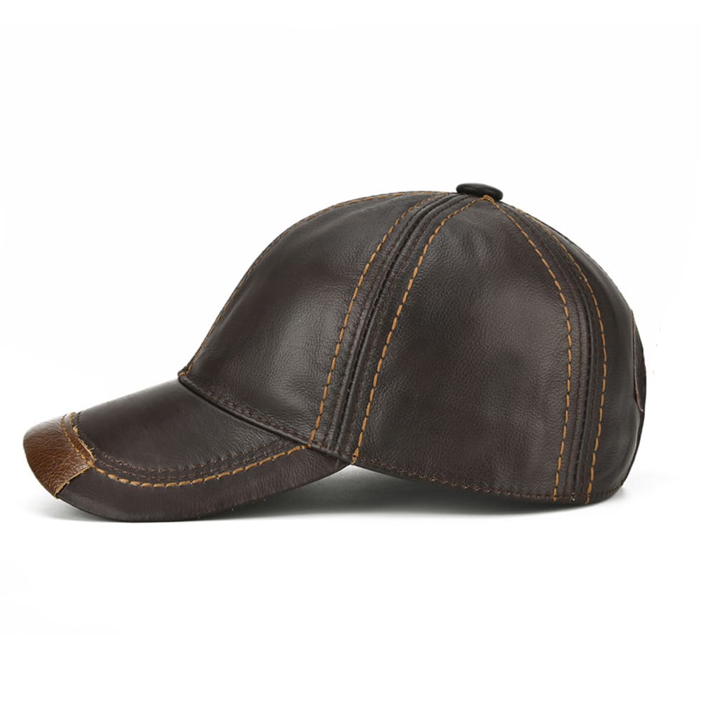 Jared Genuine Leather Baseball Cap - Classic Leather Cap With Lines And Timeless Style