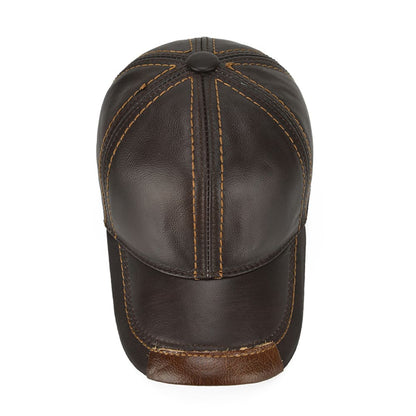 Jared Genuine Leather Baseball Cap - Classic Leather Cap With Lines And Timeless Style