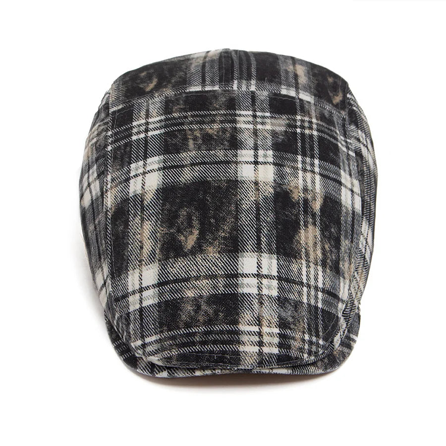 Johnson Plaid Distressed Flat Cap - Cotton And Acrylic Cap Plaid Distressed Finish