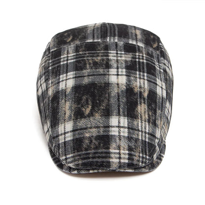 Johnson Plaid Distressed Flat Cap - Cotton And Acrylic Cap Plaid Distressed Finish