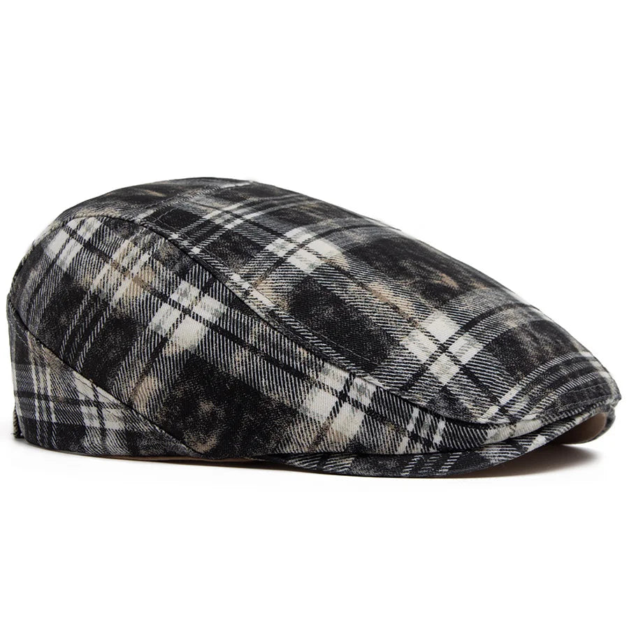 Johnson Plaid Distressed Flat Cap - Cotton And Acrylic Cap Plaid Distressed Finish