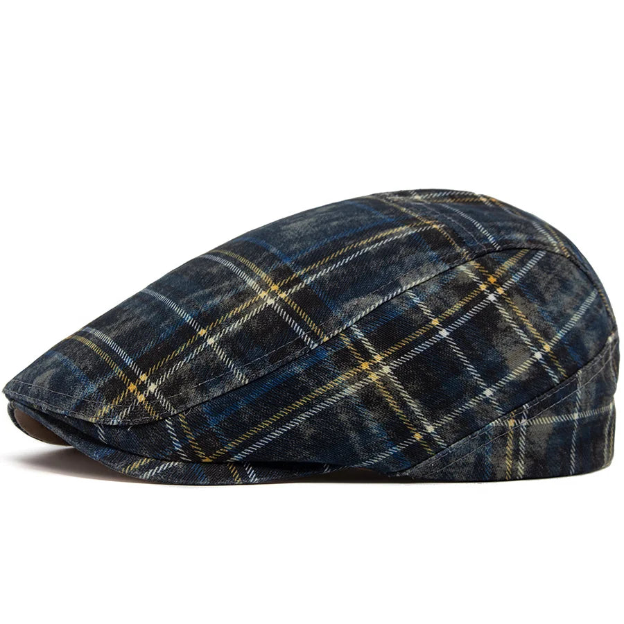 Johnson Plaid Distressed Flat Cap - Cotton And Acrylic Cap Plaid Distressed Finish