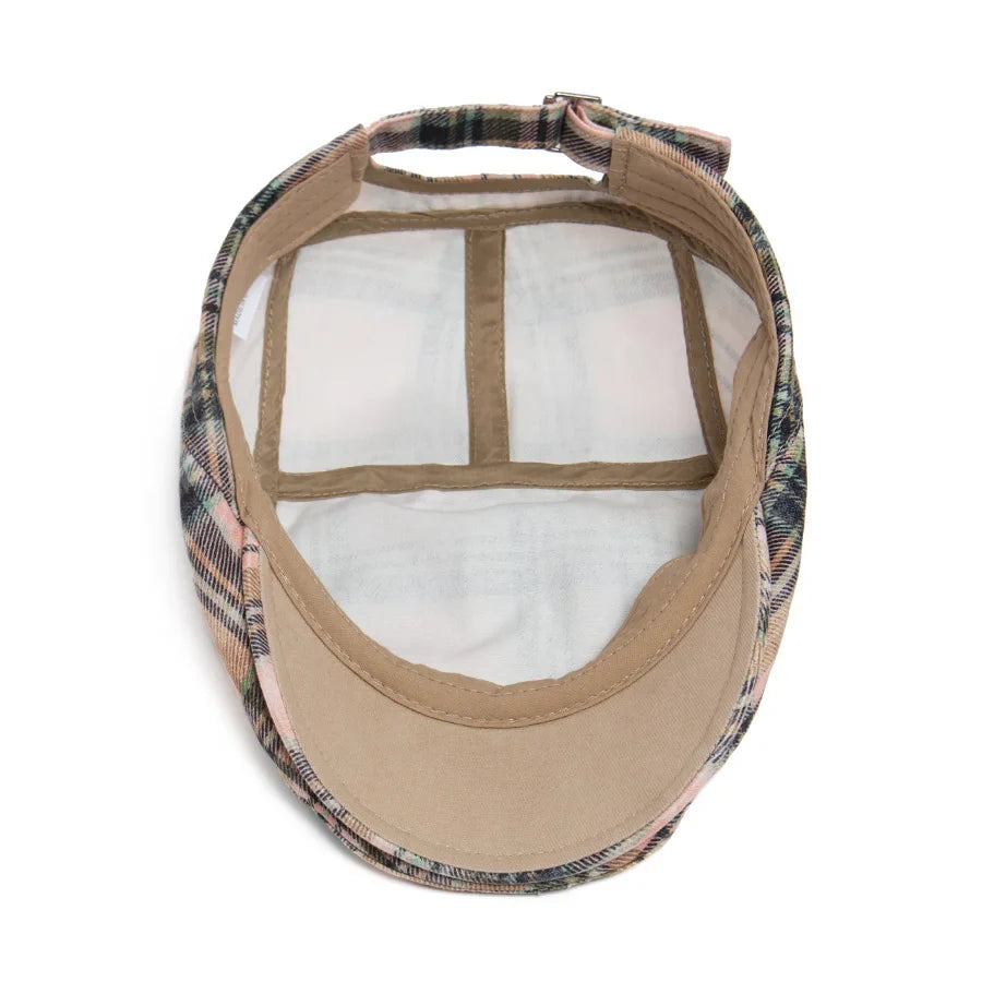 Johnson Plaid Distressed Flat Cap - Cotton And Acrylic Cap Plaid Distressed Finish