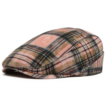 Johnson Plaid Distressed Flat Cap - Cotton And Acrylic Cap Plaid Distressed Finish