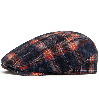 Johnson Plaid Distressed Flat Cap - Cotton And Acrylic Cap Plaid Distressed Finish