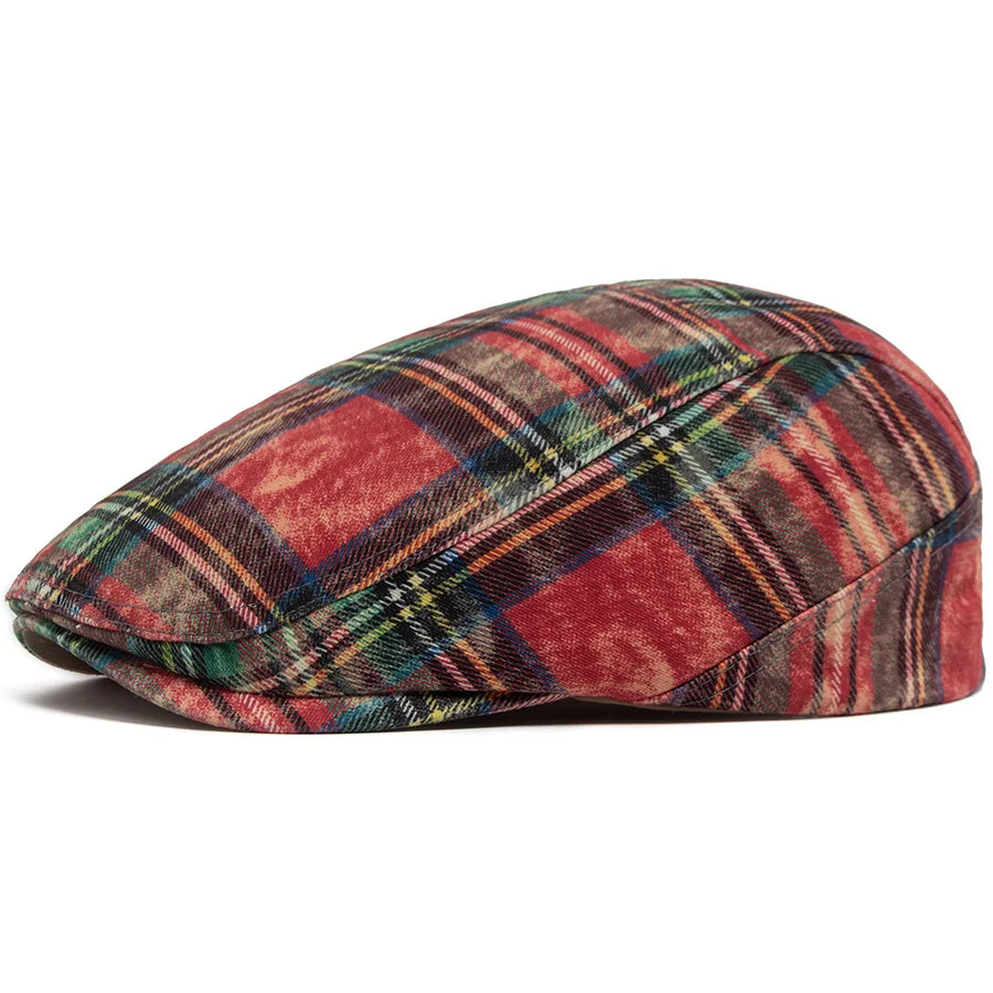 Johnson Plaid Distressed Flat Cap - Cotton And Acrylic Cap Plaid Distressed Finish