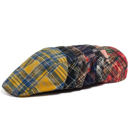 Johnson Plaid Distressed Flat Cap - Cotton And Acrylic Cap Plaid Distressed Finish