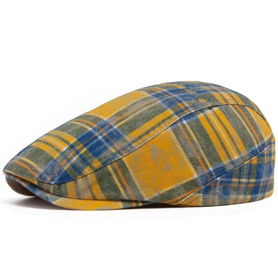 Johnson Plaid Distressed Flat Cap - Cotton And Acrylic Cap Plaid Distressed Finish