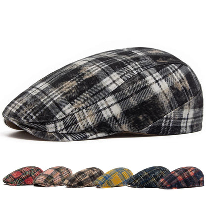 Johnson Plaid Distressed Flat Cap - Cotton And Acrylic Cap Plaid Distressed Finish