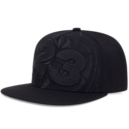 Jordan 23 Snapback Cap – Black Cotton Flat Brim Hat
