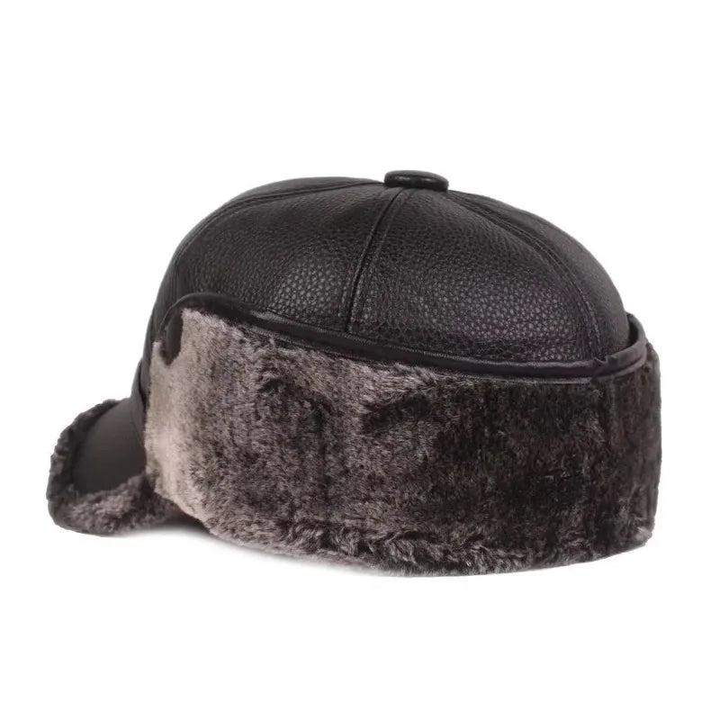 Kazan Winter Earflaps Leather Baseball Cap - Warm, Foldable Earflaps For Cold Days