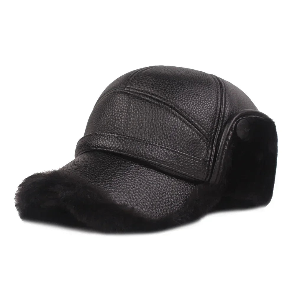 Kazan Winter Earflaps Leather Baseball Cap - Warm, Foldable Earflaps For Cold Days