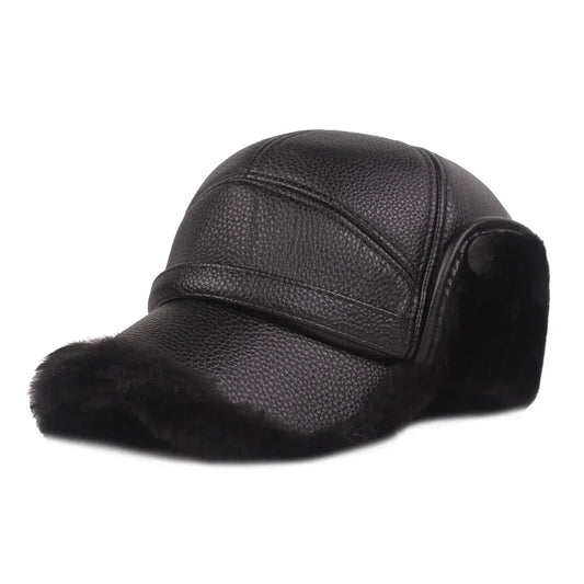 Kazan Winter Earflaps Leather Baseball Cap - Warm, Foldable Earflaps For Cold Days
