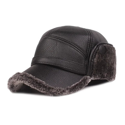 Kazan Winter Earflaps Leather Baseball Cap - Warm, Foldable Earflaps For Cold Days