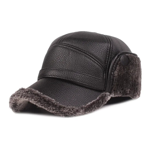 Kazan Winter Earflaps Leather Baseball Cap - Warm, Foldable Earflaps For Cold Days