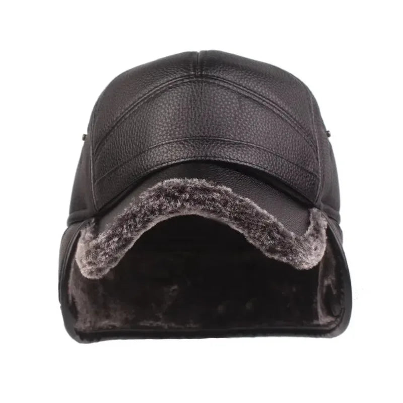 Kazan Winter Earflaps Leather Baseball Cap - Warm, Foldable Earflaps For Cold Days