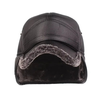 Kazan Winter Earflaps Leather Baseball Cap - Warm, Foldable Earflaps For Cold Days