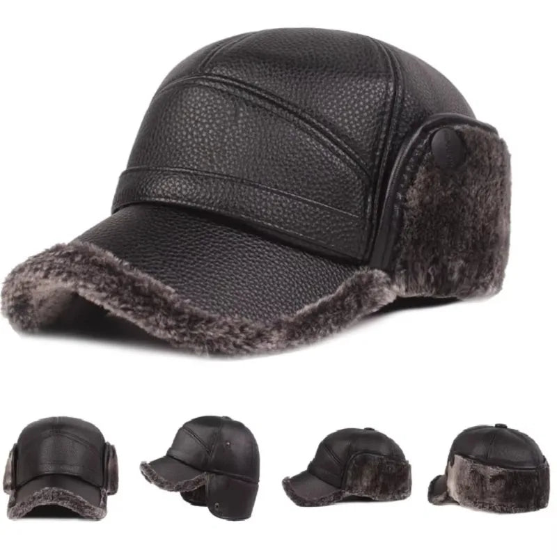 Kazan Winter Earflaps Leather Baseball Cap - Warm, Foldable Earflaps For Cold Days