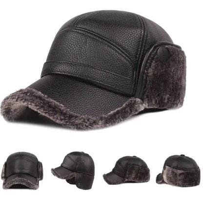 Kazan Winter Earflaps Leather Baseball Cap - Warm, Foldable Earflaps For Cold Days