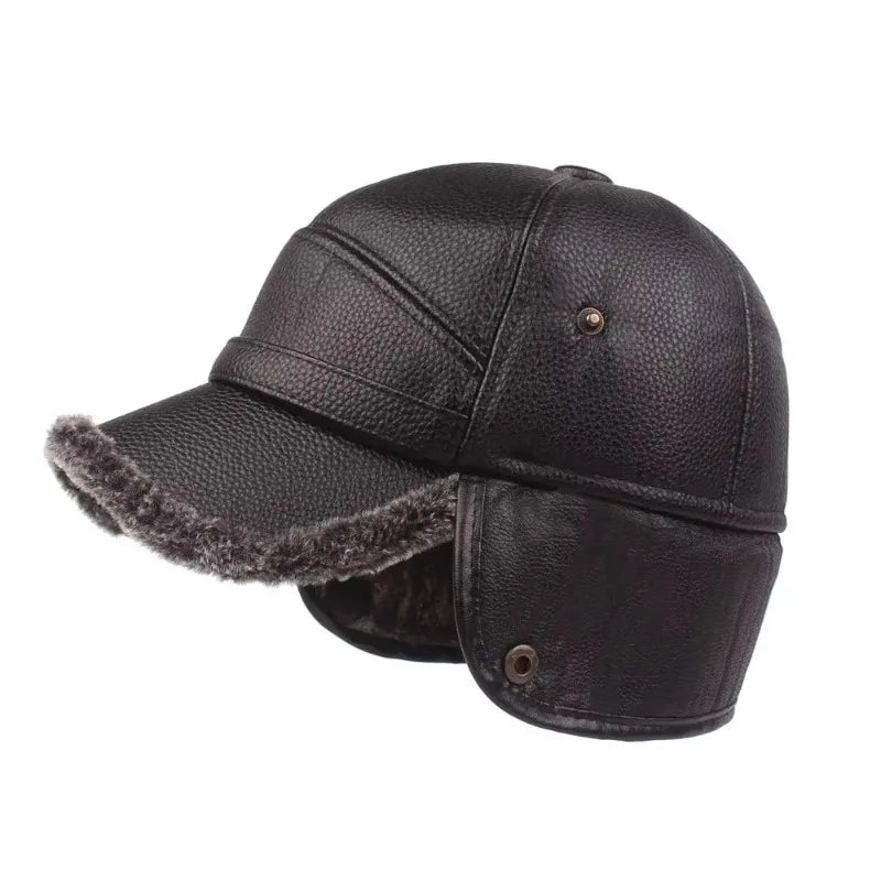 Kazan Winter Earflaps Leather Baseball Cap - Warm, Foldable Earflaps For Cold Days