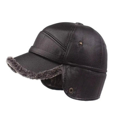 Kazan Winter Earflaps Leather Baseball Cap - Warm, Foldable Earflaps For Cold Days