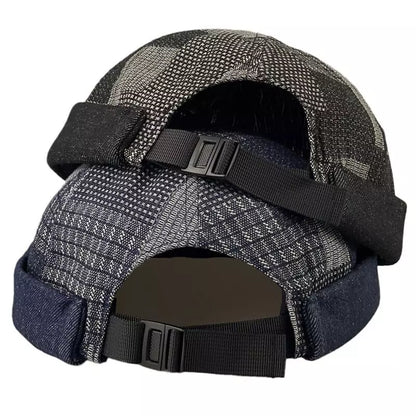 Kendrick Denim Patchwork Docker Cap - Casual Patchwork Denim Cap For Street Style