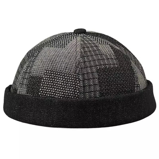 Kendrick Denim Patchwork Docker Cap - Casual Patchwork Denim Cap For Street Style