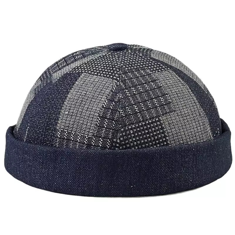 Kendrick Denim Patchwork Docker Cap - Casual Patchwork Denim Cap For Street Style